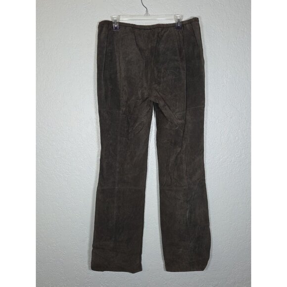 Vintage 90s Terry Lewis Suede Leather High Rise Straight Leg Pants 14 Chocolate - Picture 3 of 4